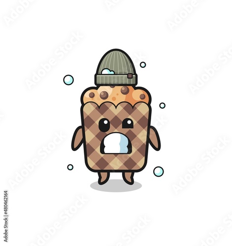 cute cartoon muffin with shivering expression