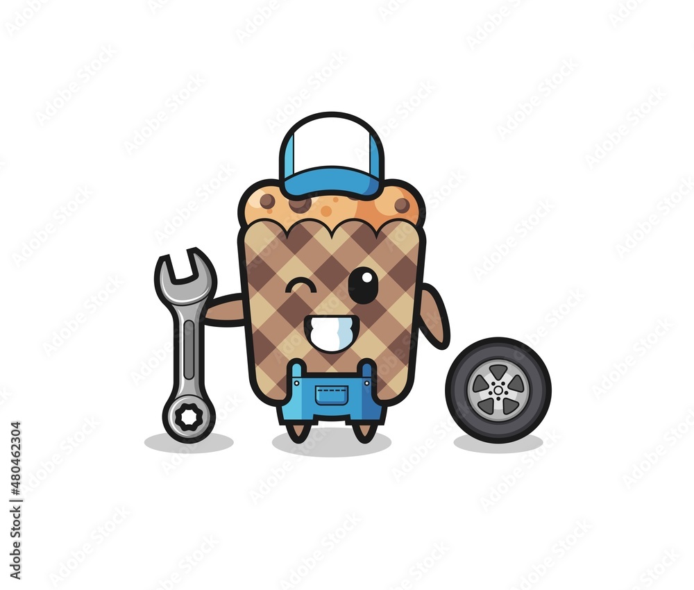 the muffin character as a mechanic mascot