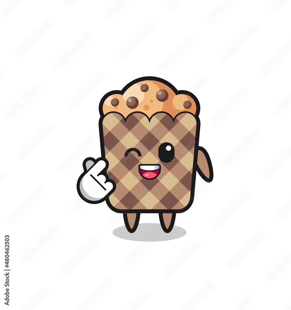 muffin character doing Korean finger heart muffin character doing Korean finger heart