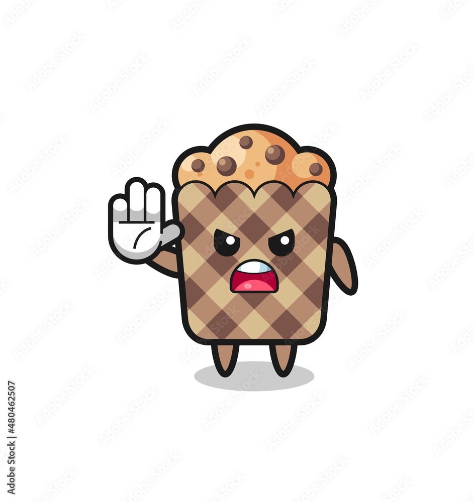 muffin character doing stop gesture