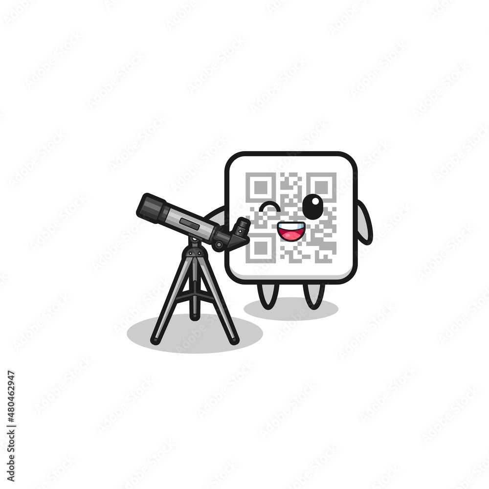 qr code astronomer mascot with a modern telescope qr code astronomer mascot with a modern telescope