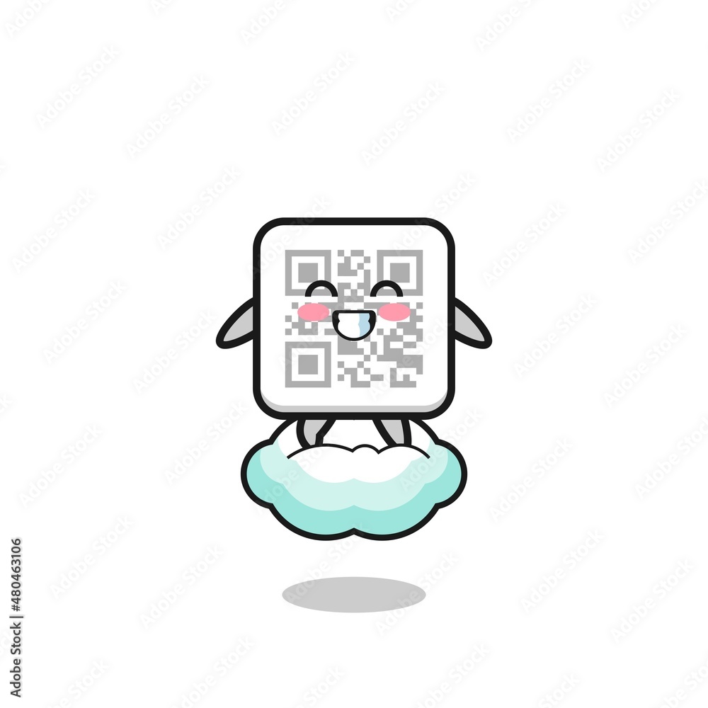 cute qr code illustration riding a floating cloud cute qr code illustration riding a floating cloud