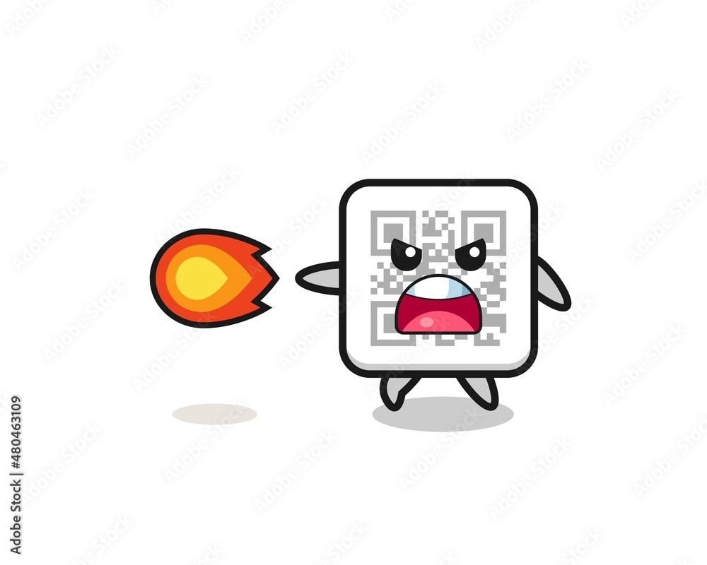 Fototapeta premium cute qr code mascot is shooting fire power