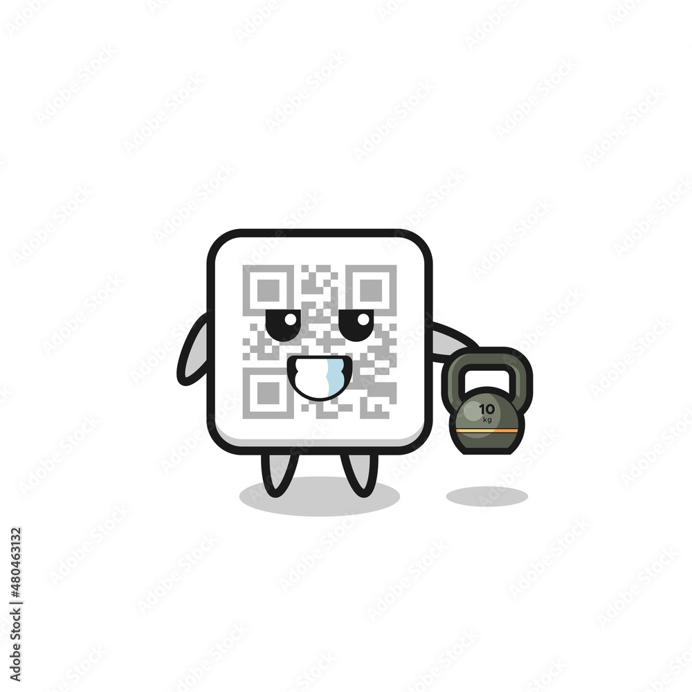 qr code mascot lifting kettlebell in the gym qr code mascot lifting kettlebell in the gym