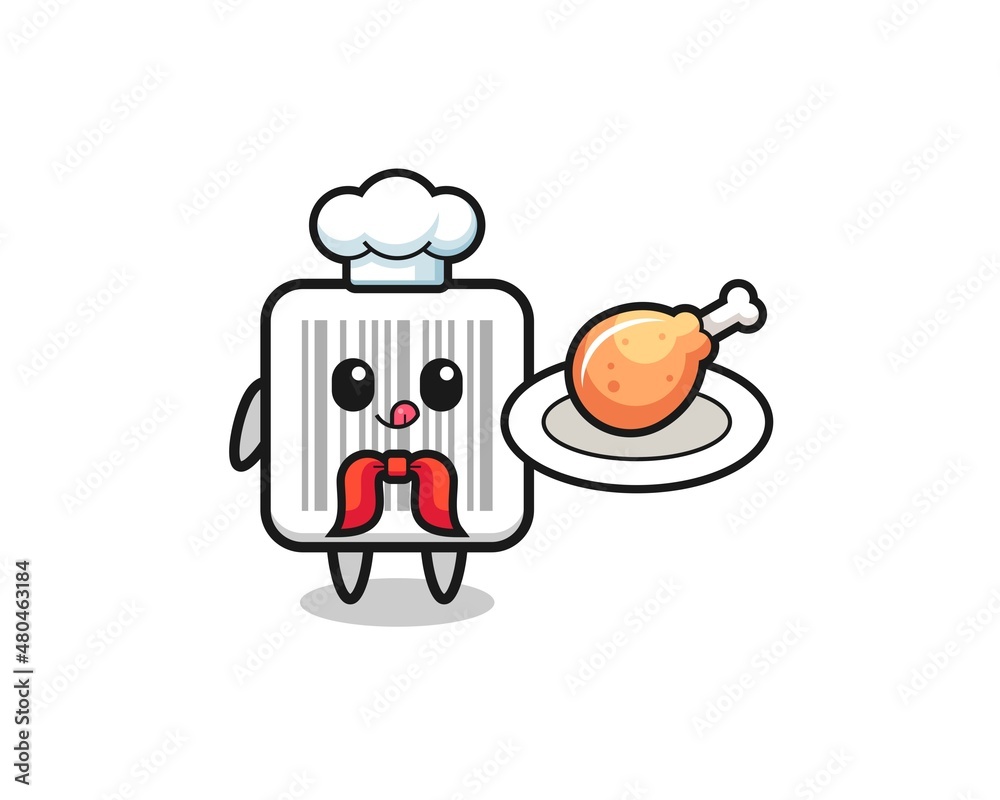barcode fried chicken chef cartoon character barcode fried chicken chef cartoon character