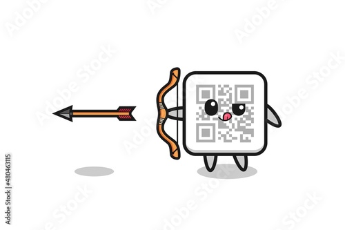 illustration of qr code character doing archery