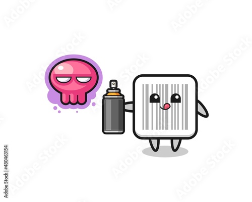 barcode cartoon make a graffiti with a spray paint