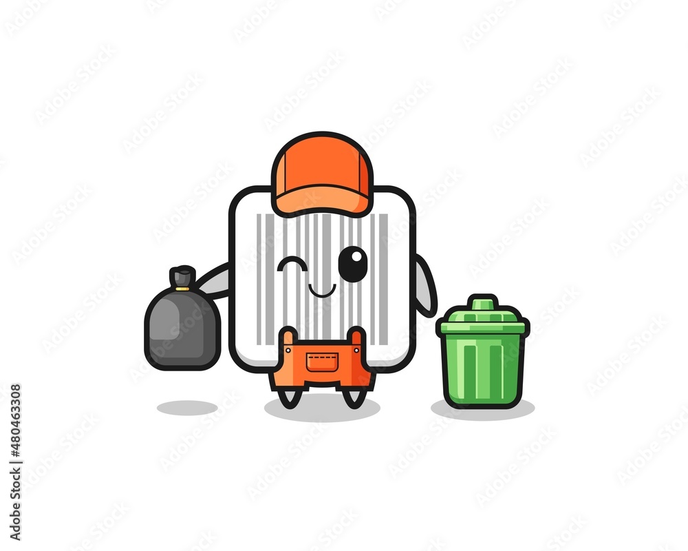 the mascot of cute barcode as garbage collector the mascot of cute barcode as garbage collector