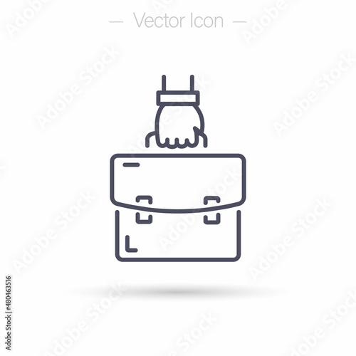 Hand holding briefcase. Briefcase line icon. Suitcase symbol. Isolated vector illustration.