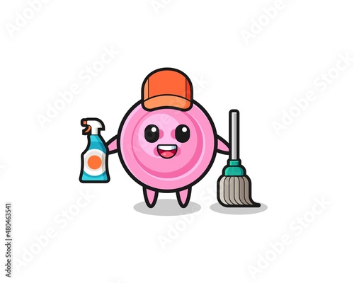 cute clothing button character as cleaning services mascot