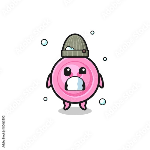 cute cartoon clothing button with shivering expression