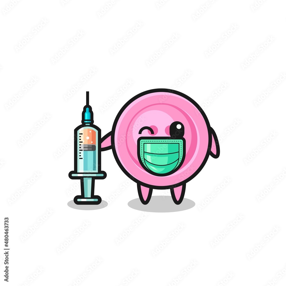 clothing button mascot as vaccinator clothing button mascot as vaccinator