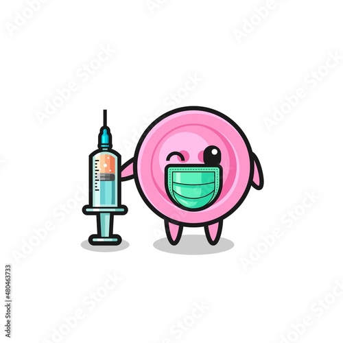 clothing button mascot as vaccinator