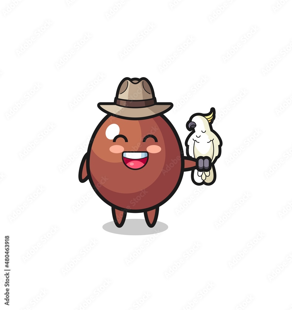 chocolate egg zookeeper mascot with a parrot chocolate egg zookeeper mascot with a parrot