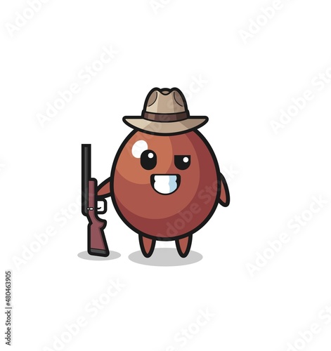 chocolate egg hunter mascot holding a gun