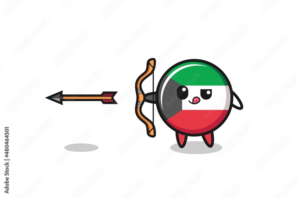 illustration of kuwait flag character doing archery