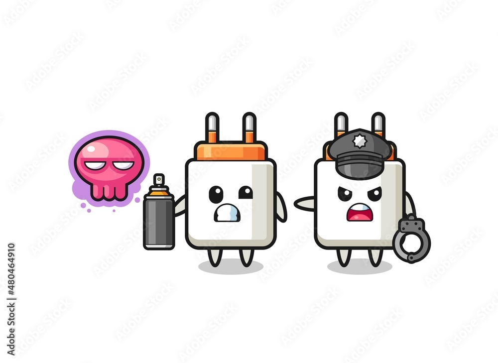 power adapter cartoon doing vandalism and caught by the police power adapter cartoon doing vandalism and caught by the police