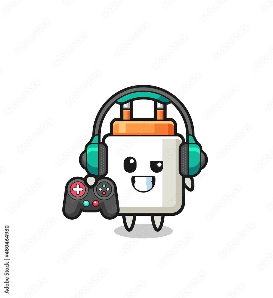 power adapter gamer mascot holding a game controller power adapter gamer mascot holding a game controller