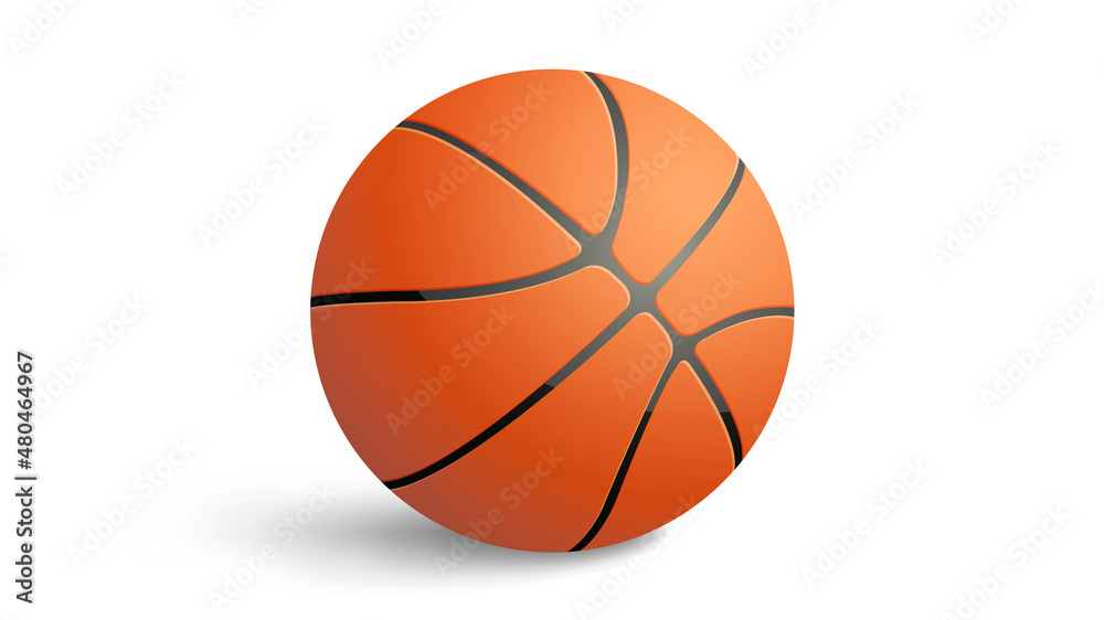 Orange Basketball Ball with Shadow. Realistic Vector Illustration. Isolated on White Background. EPS 10.
