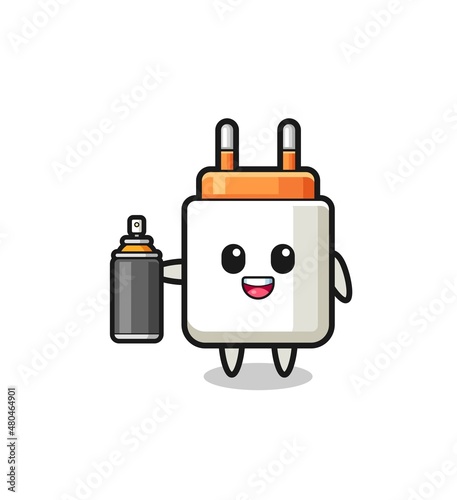 the cute power adapter as a graffiti bomber