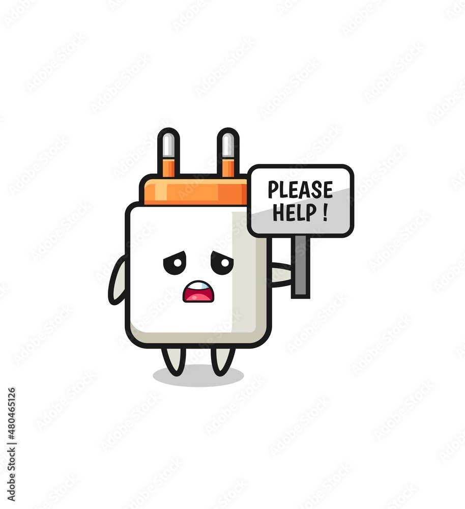 cute power adapter hold the please help banner