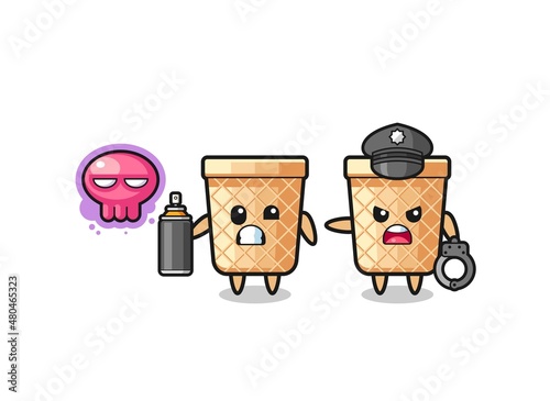 waffle cone cartoon doing vandalism and caught by the police