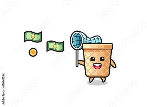 illustration of the waffle cone catching flying money