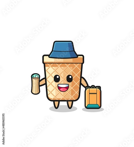waffle cone mascot character as hiker