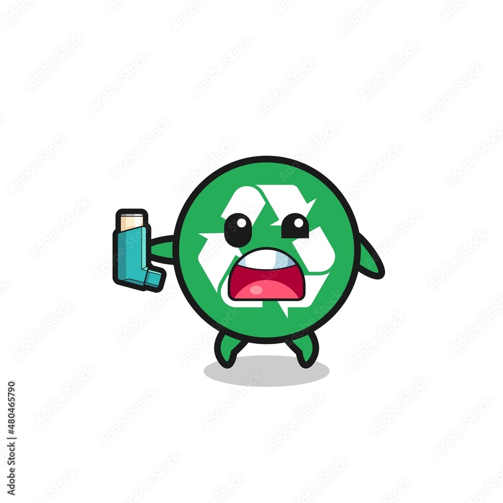 recycling mascot having asthma while holding the inhaler recycling mascot having asthma while holding the inhaler