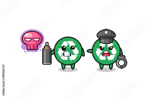 recycling cartoon doing vandalism and caught by the police