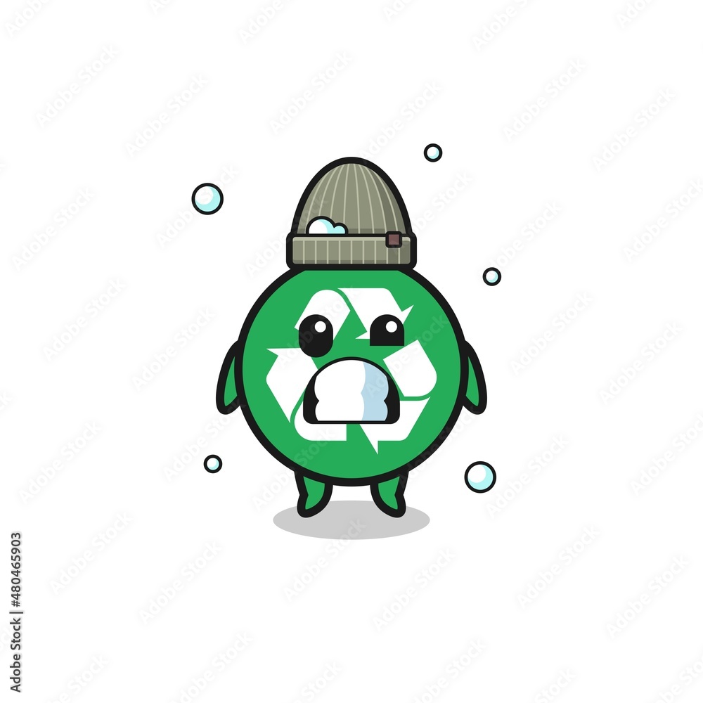 Obraz premium cute cartoon recycling with shivering expression