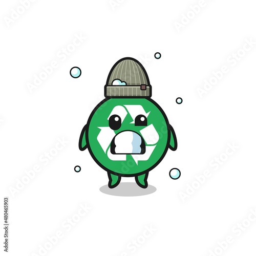 cute cartoon recycling with shivering expression