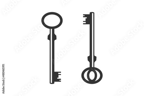 Vintage Skeleton Key silhouette, old classic antique door key logo