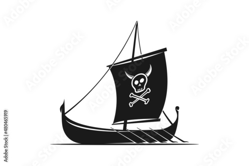 Vintage Viking Ship Boat Silhouette with initial S V SV VS Logo design
