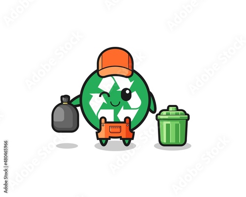 the mascot of cute recycling as garbage collector