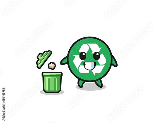 illustration of the recycling throwing garbage in the trash can