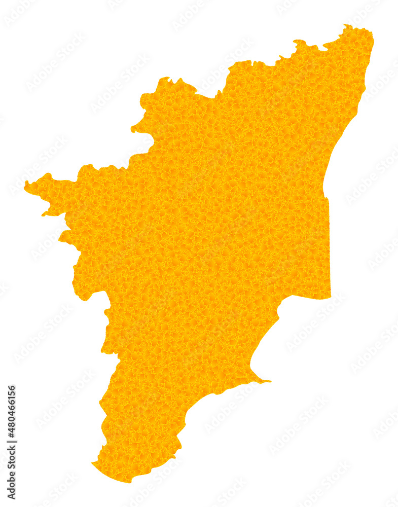 Vector Golden map of Tamil Nadu State. Map of Tamil Nadu State is
