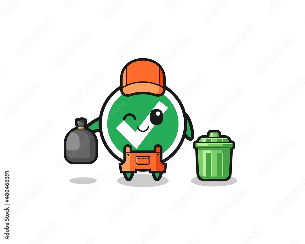 the mascot of cute check mark as garbage collector the mascot of cute check mark as garbage collector