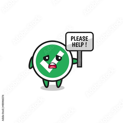 cute check mark hold the please help banner