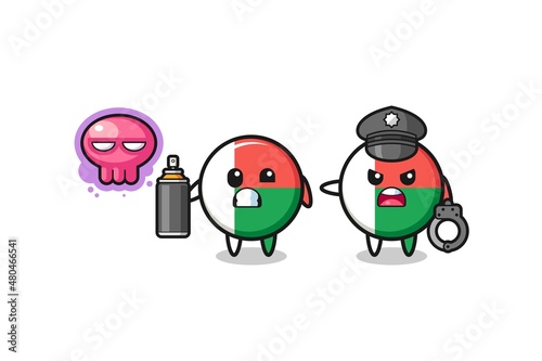madagascar flag cartoon doing vandalism and caught by the police