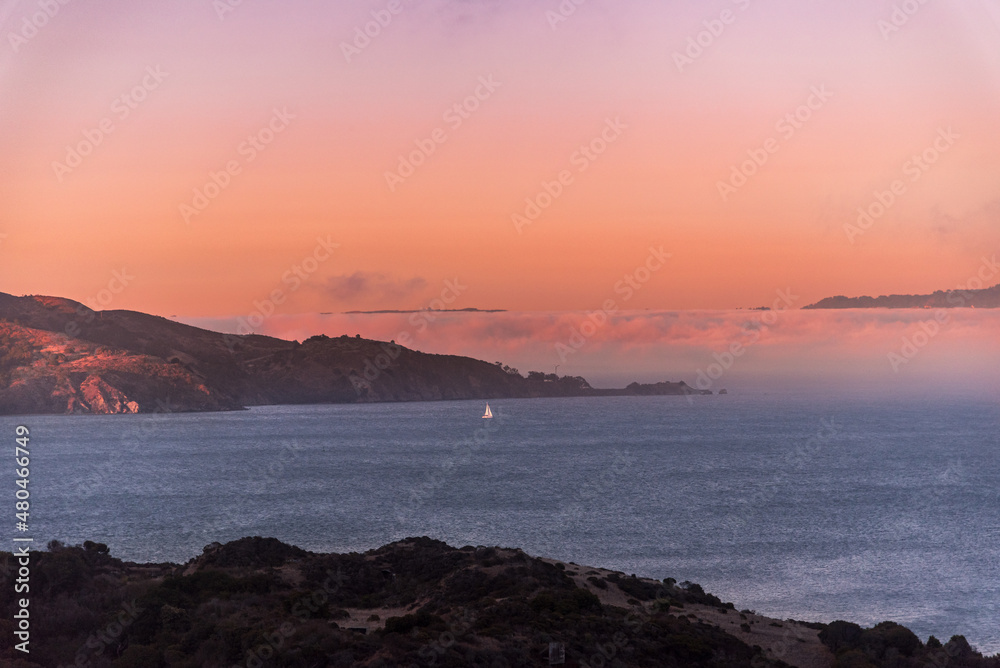 Sailboats Sailing at Sunset in San Francisco California