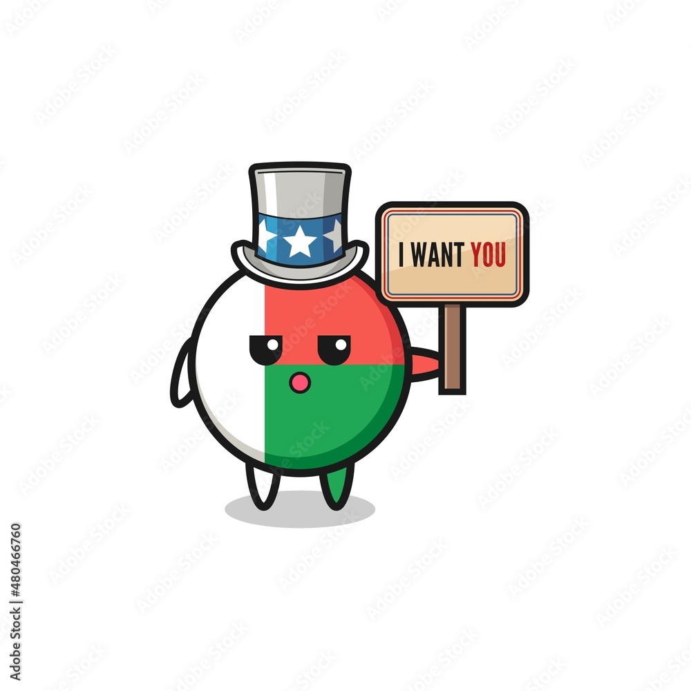 madagascar flag cartoon as uncle Sam holding the banner I want you