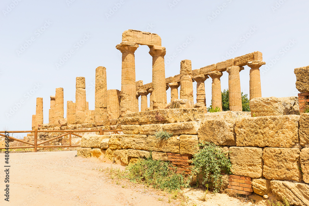 Wonderful Sceneries of The Temple of Juno (Tempio di Giunone) In Valley of Temples, Agrigento, Sicily, Italy.
