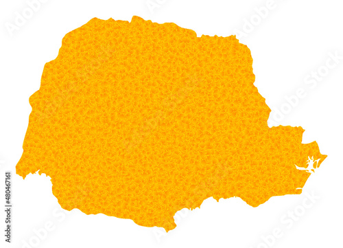 Vector Golden map of Parana State. Map of Parana State is isolated on a white background. Golden items texture based on solid yellow map of Parana State.