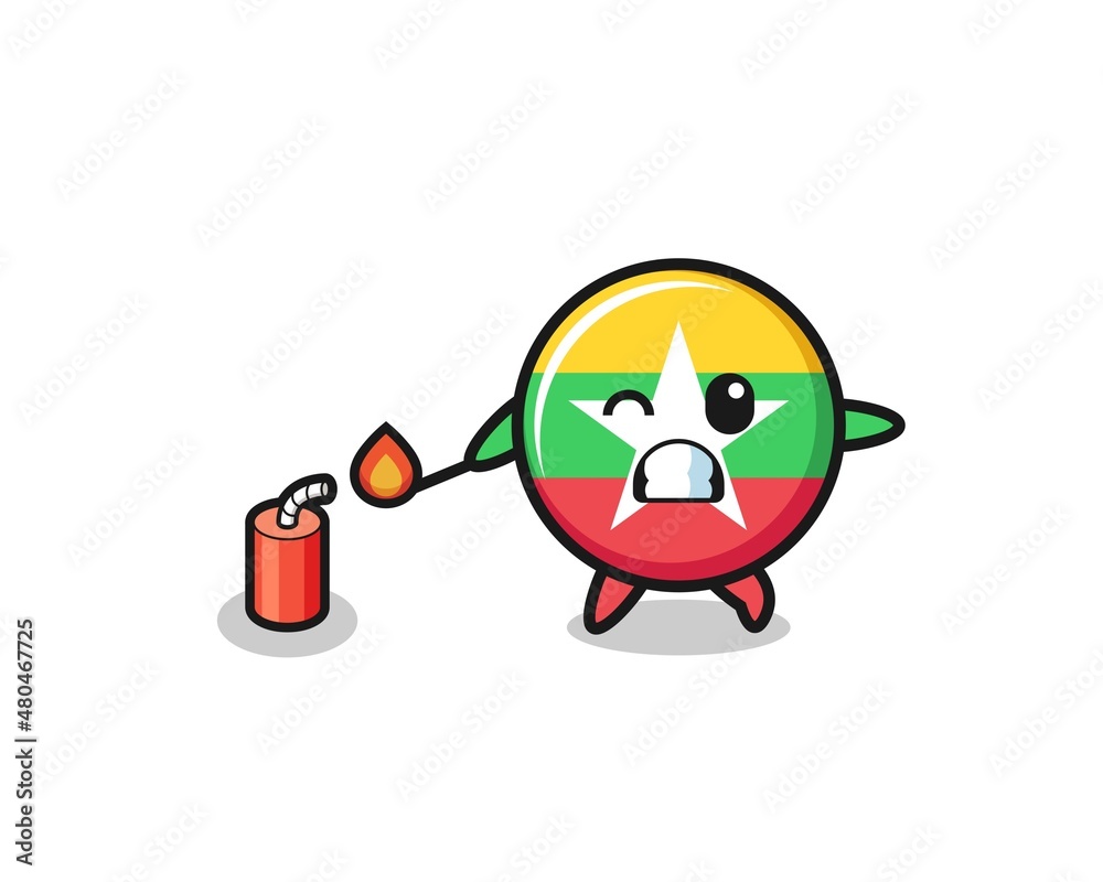 Fototapeta premium myanmar flag mascot illustration playing firecracker