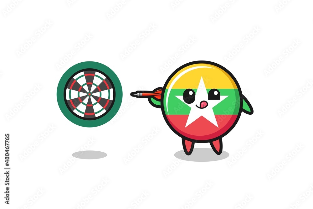 cute myanmar flag is playing dart