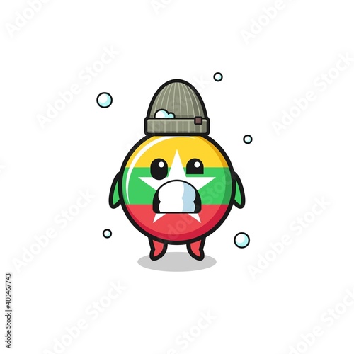 cute cartoon myanmar flag with shivering expression