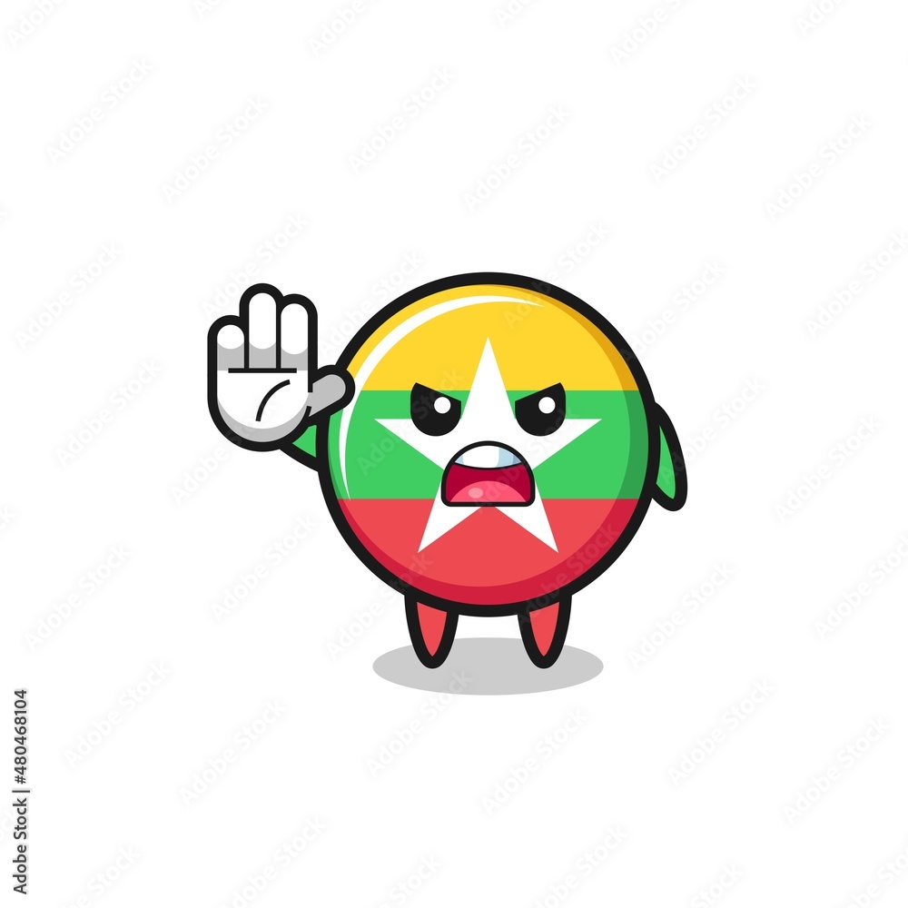 myanmar flag character doing stop gesture