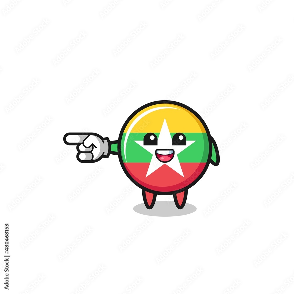 myanmar flag cartoon with pointing left gesture myanmar flag cartoon with pointing left gesture