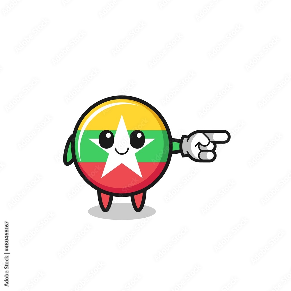 myanmar flag mascot with pointing right gesture